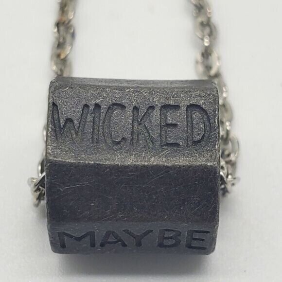 Pewter Barrel Necklace Rotating Words WICKED FOXY MAYBE - Picture 1 of 5